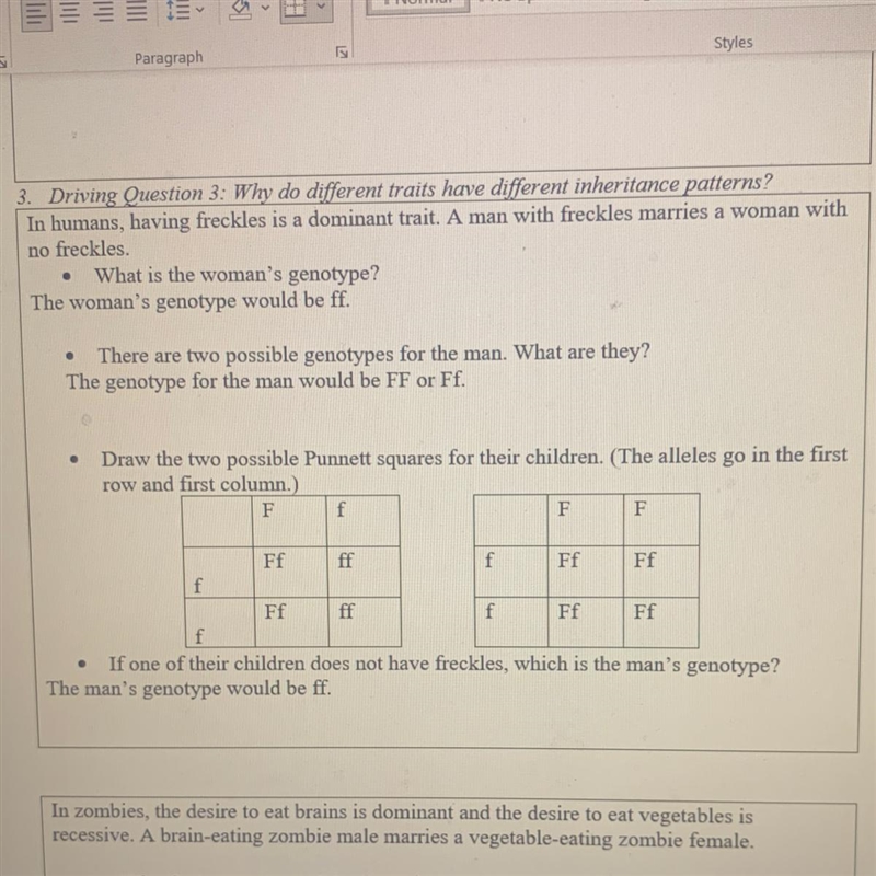 I need help with all the questions and filling out the punnet square-example-1