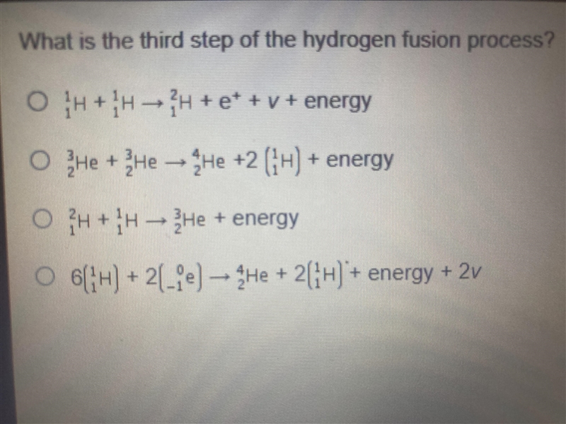 What is the third step of the hydrogen fusion process-example-1