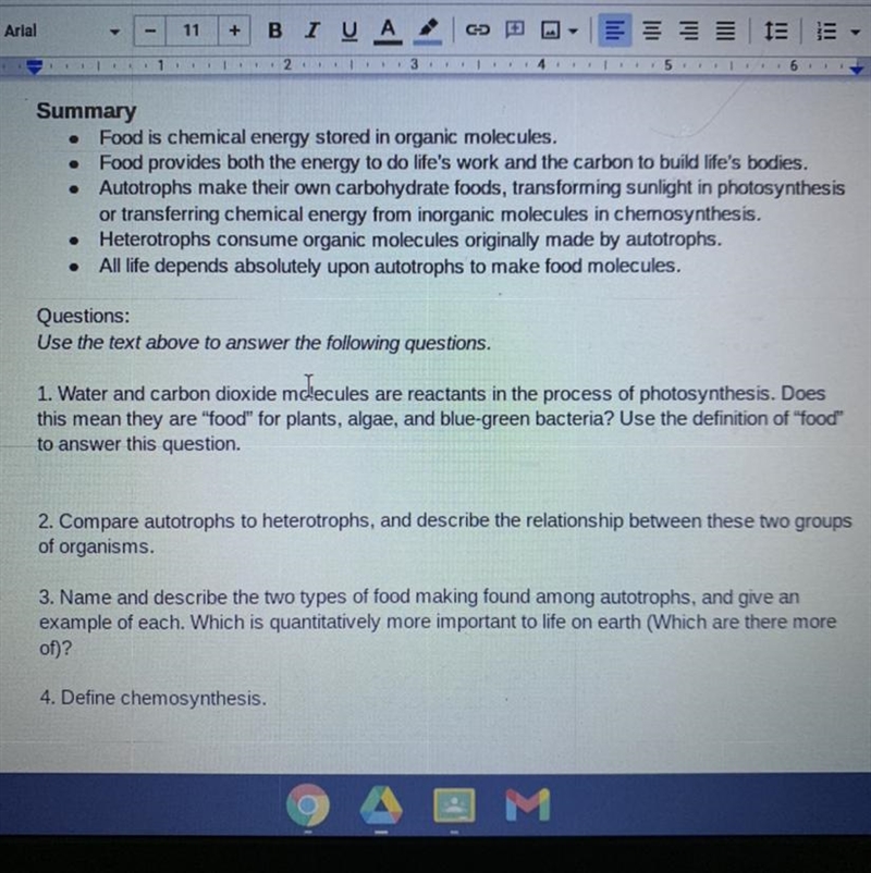 Summary Food is chemical energy stored in organic molecules. Food provides both the-example-1