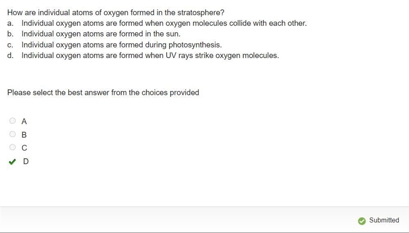 How are individual atoms of oxygen formed in the stratosphere? a. Individual oxygen-example-1