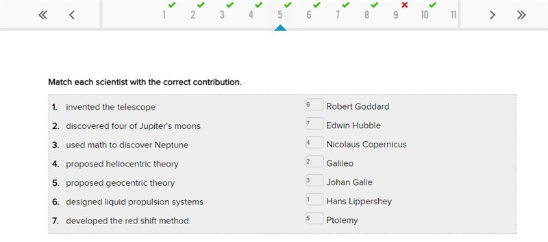 Match each scientist with the correct contribution. 1. invented the telescope Edwin-example-1