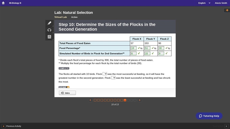 Flock X Flock Y Flock z Total Pieces of Food Eaten 57 153 90 Food Percentage* % 1% % Simulated-example-1