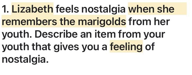 When lizabeth remembers the marigolds, what emotions does she feel?-example-1