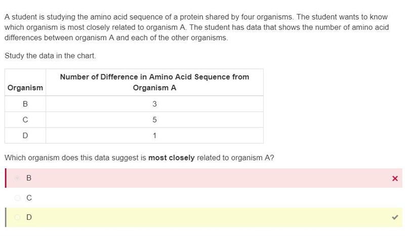 A student is studying the amino acid sequence of a protein shared by four organisms-example-1