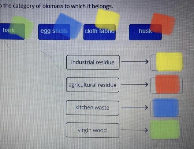 Match the material to the category of biomass to which it belongs.-example-1