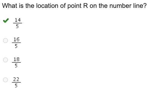 What is the location of point R on the number line? Fourteen-fifths Sixteen-fifths-example-1