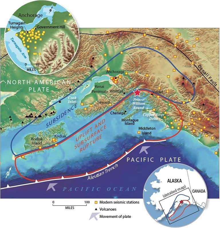 what plate movements and earth features lead to the Earth Quake Prince William sound-example-1