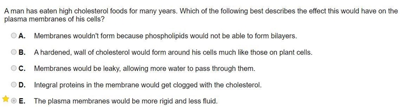 If the plasma membrane has less cholesterol, explain its effect on the characteristics-example-1