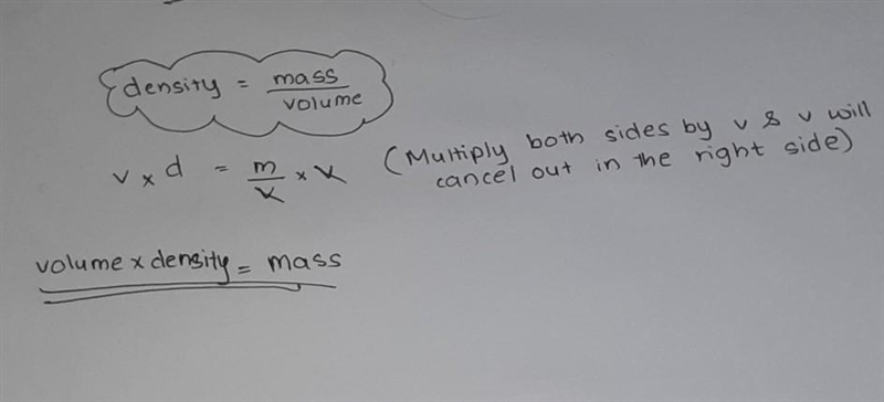 6. Write an Equation Re- arrange the density equation to show how to find the mass-example-1