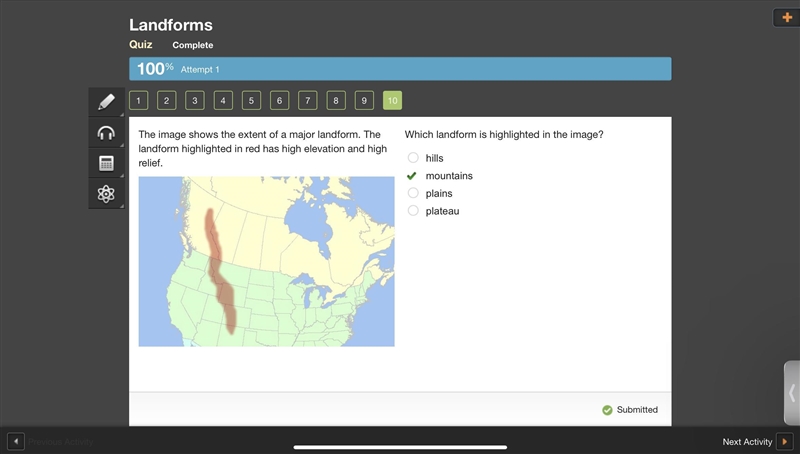 HELP PLZ Which landform is highlighted in the image? O hills O mountains O plains-example-1