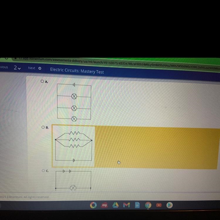 Select the correct answer. Which circuit is a series circult? ОА. . HA OB. 40 C.-example-1