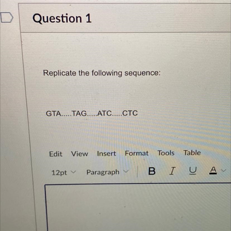 Replicate the following sequence: GTA..... TAG.... ATC.....CTC-example-1