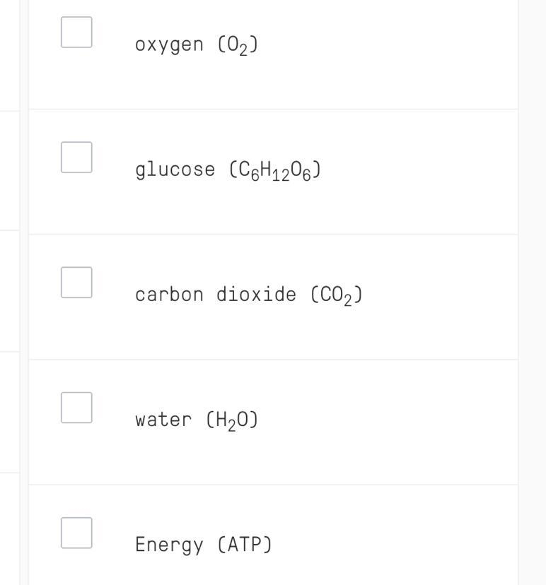 What are the PRODUCTS (what is made) of aerobic respiration? Select all that apply-example-1