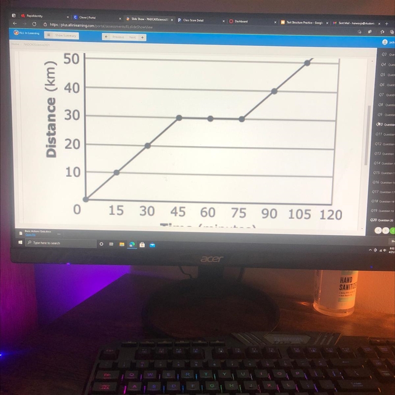 The graph below represents a car’s motion as it tracked down a straight road. During-example-1