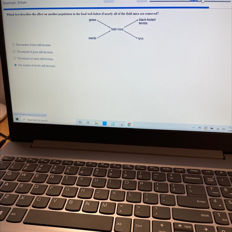 HElP PLEASE Which best describes the effect on another population in the food web-example-1