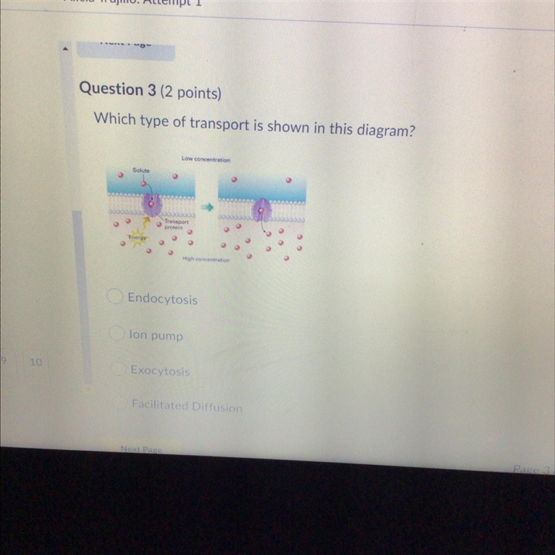 Which type of transport is shown this diagram? Endocytosis Ion pump Exocytosis Facilitated-example-1