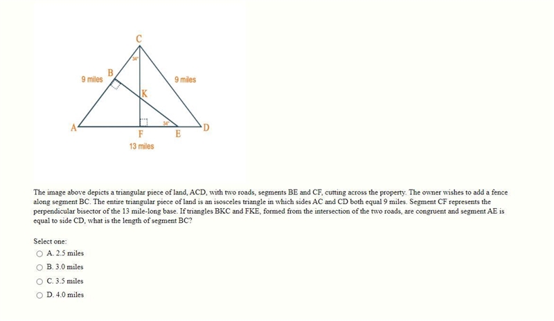 The image above depicts a triangular piece of land, ACD, with two roads, segments-example-1