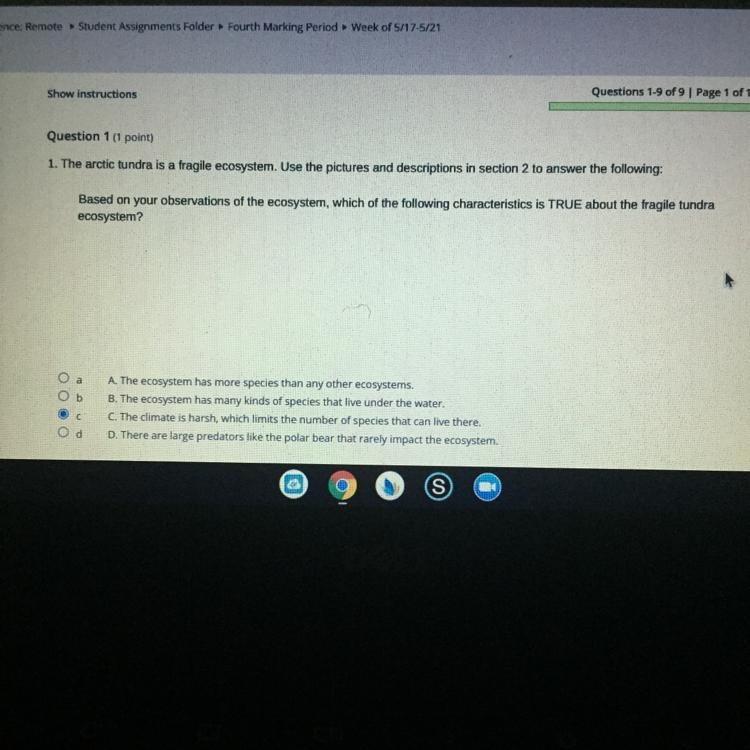 Show instructions Questions 1-9 of 9 Page 1 of 1 Question 1 point) 1. The arctic tundra-example-1