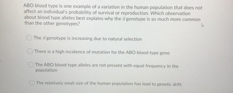 Why the ii genotype is so much more common than the other genotypes?-example-1