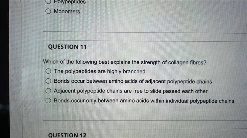 Which of the following explains the strength of collagen fibers?-example-1