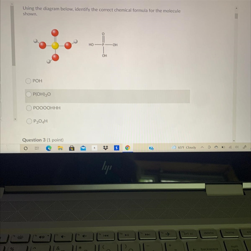 Using the diagram below, identify the correct chemical formula for the molecule shown-example-1