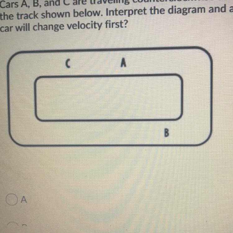 Cars A, B, and C are traveling counterclockwise at the same constant speed around-example-1