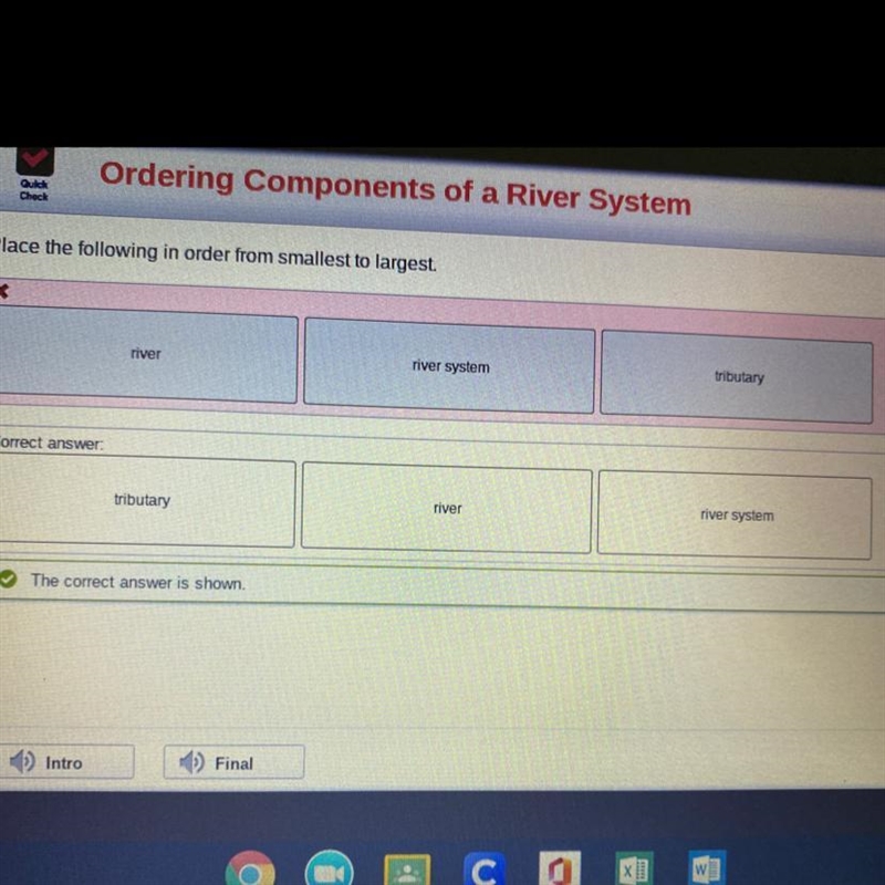 Place the following in order from smallest to largest river system river tributary-example-1