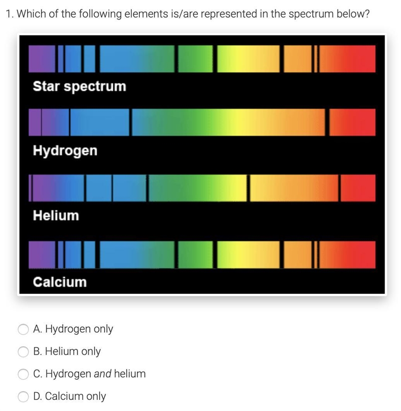 Which of the following elements is/are represented in the spectrum below? A. Hydrogen-example-1