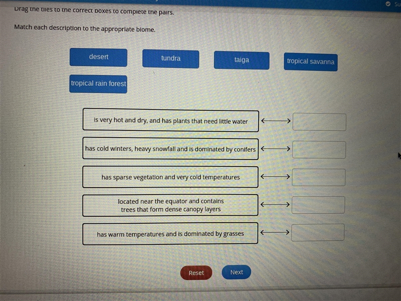 Drag the tiles to the correct boxes to complete pairs. Match each description to the-example-1