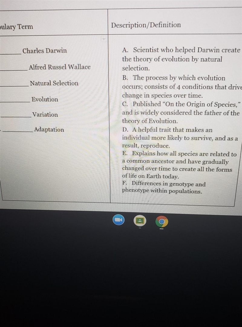 I need help on this fast i need to match the difintion to the vocabulary putting the-example-1