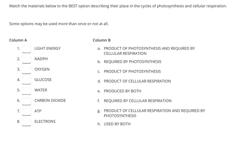 Match the materials below to the BEST option describing their place in the cycles-example-1