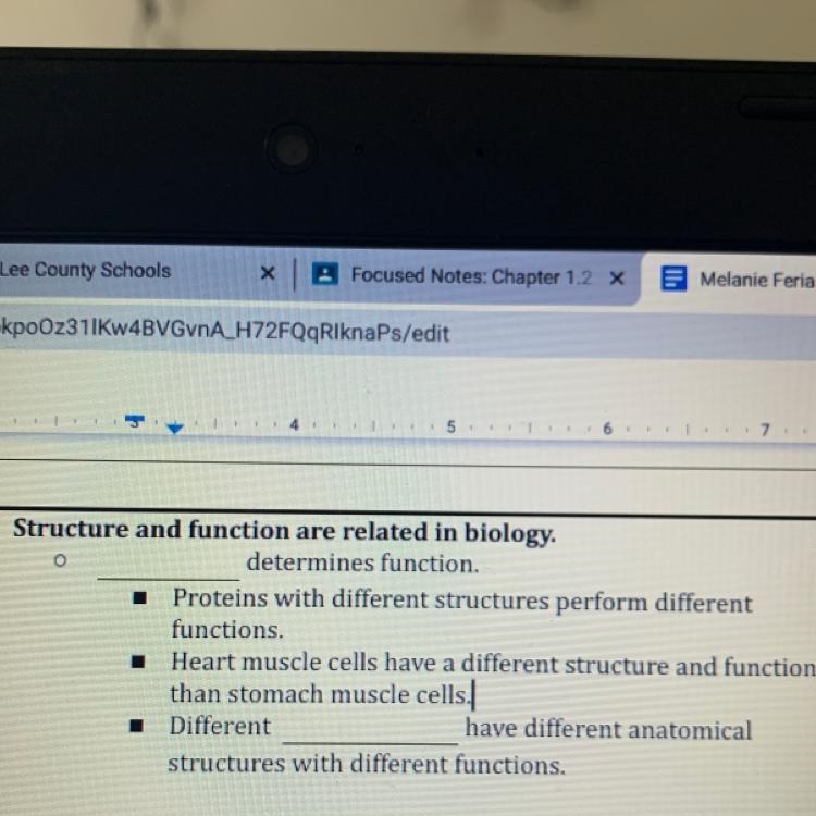 O Structure and function are related in biology. determines function. Proteins with-example-1