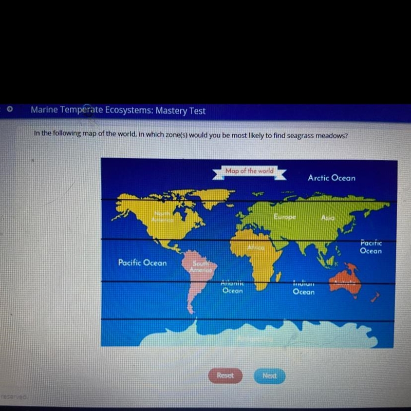 In the following map of the world, in which zones would be most likely to find Seagrams-example-1