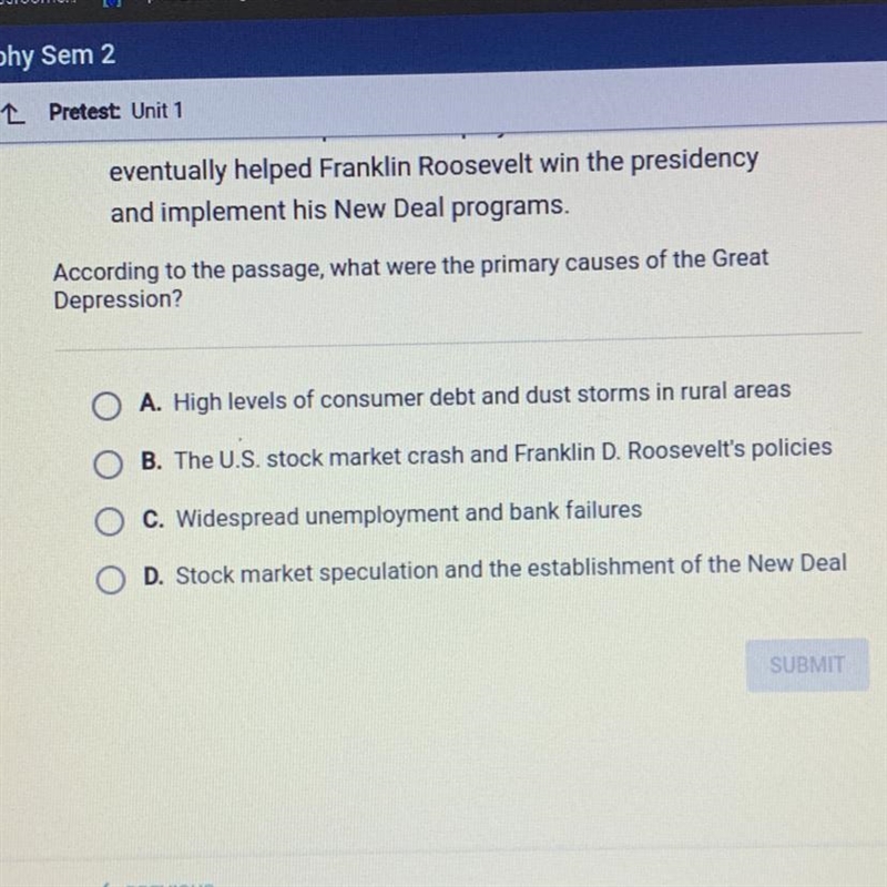 According to the passage, what were the primary causes of the Great Depression? A-example-1