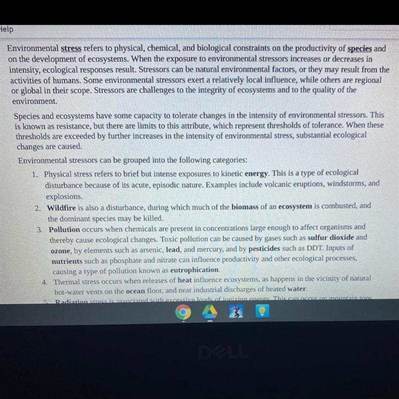 What are the 3 environmental stresses? Give examples for each of the stressors-example-1