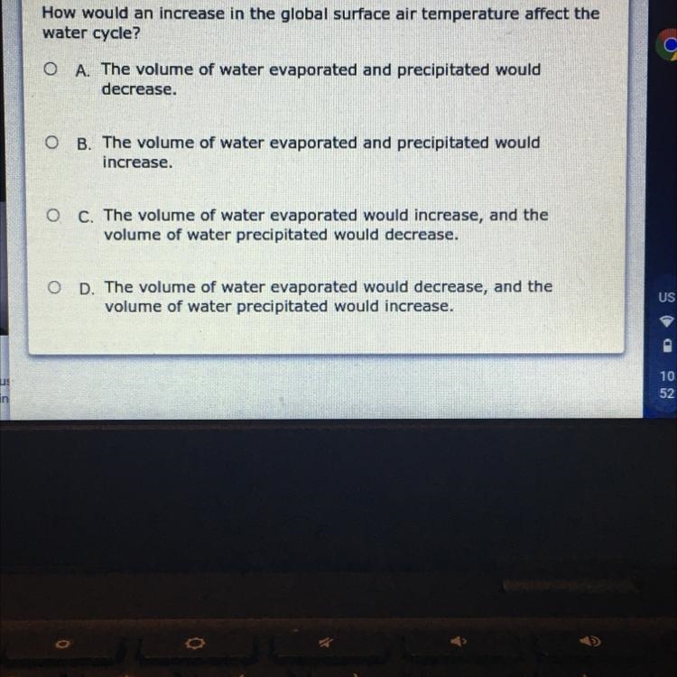 How would an increase in the global surface air temperature affect the water cycle-example-1