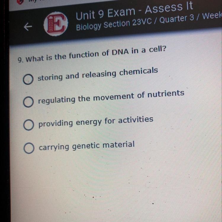 What is the function of DNA in a cell?-example-1