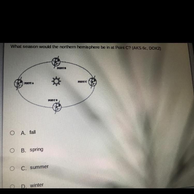 What season would the northern hemisphere be in at Point C-example-1