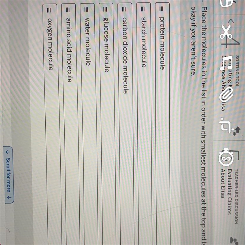 List the the smallest molecules at the top and largest at the bottom-example-1