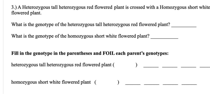 A tall red flowered plant is crossed with a short white flowered plant.-example-1