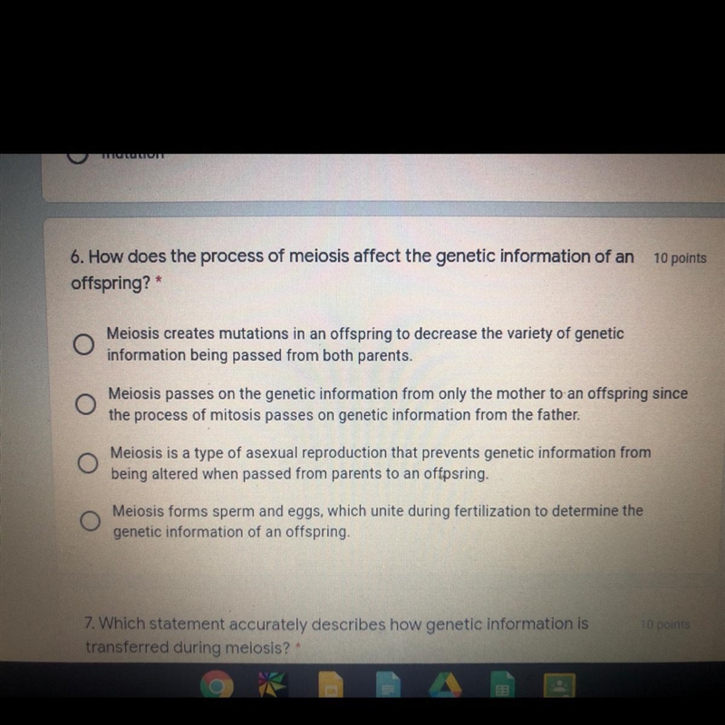 How does the process of meiosis affect the genetic information of an offspring?-example-1