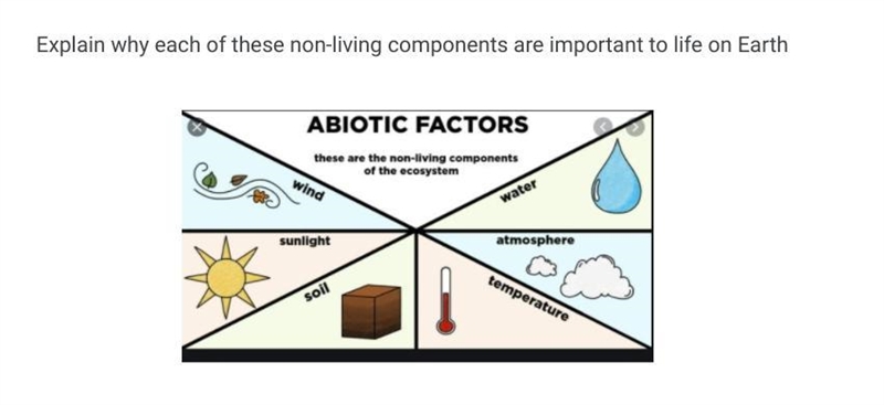 Explain why each of these non-living components are important to life on Earth-example-1