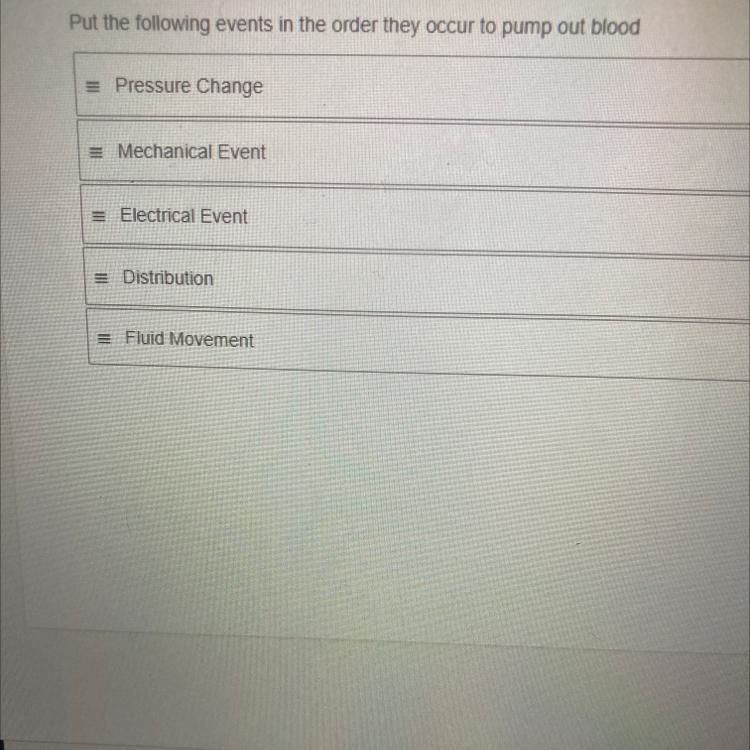 Put the following events in the order they occur to pump out blood = Pressure Change-example-1