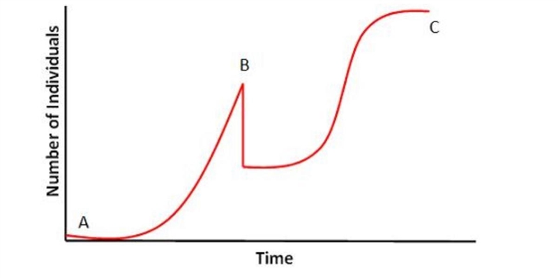 Examine the population growth curve shown below. Which of the following most likely-example-1