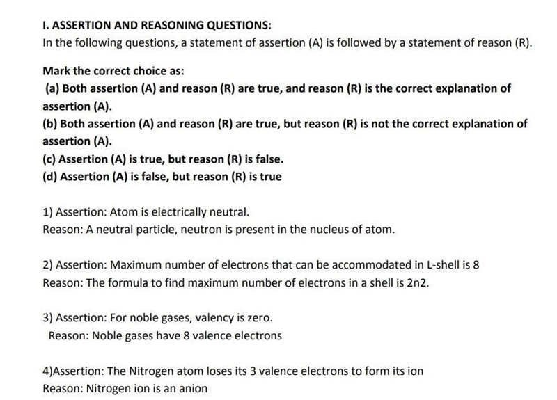 1. ASSERTION AND REASONING QUESTIONS: In the following questions, a statement of assertion-example-1