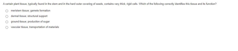 PLEASE ANSWER ASAP A certain plant tissue, typically found in the stem and in the-example-1