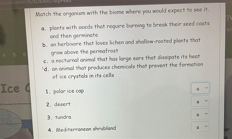 Match the organism with the biome where you would expect to see it.-example-1