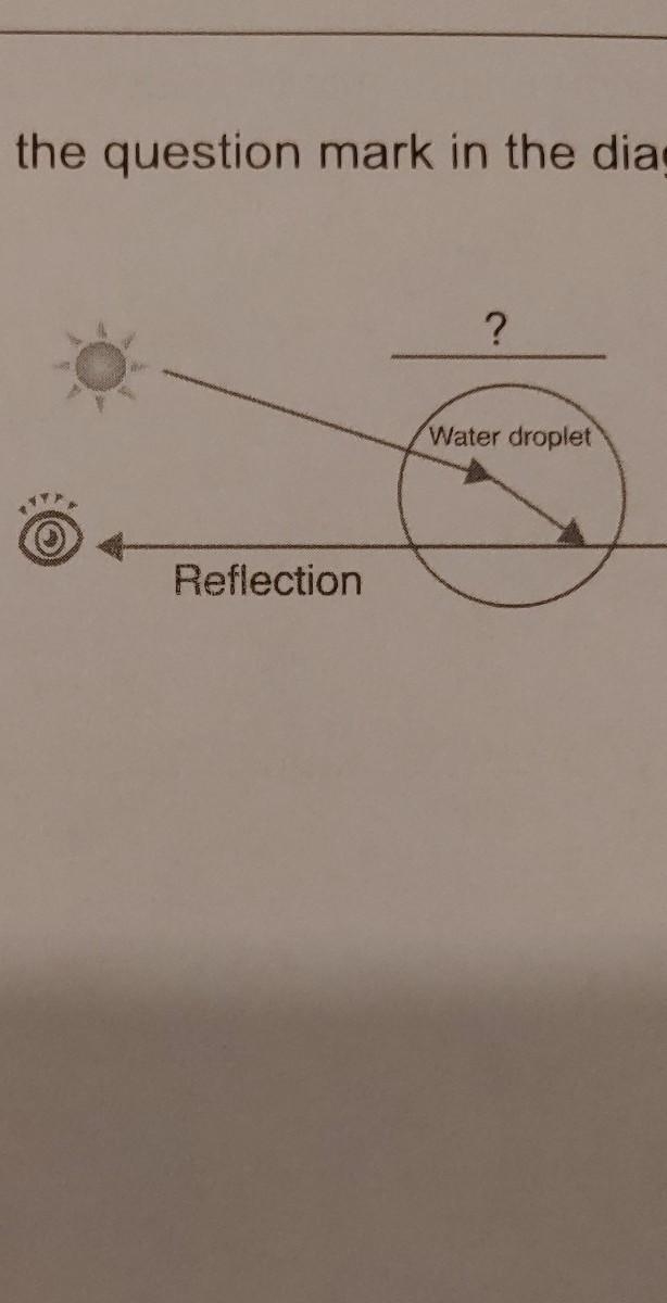 5 Which word should replace the question mark in the diagram? ? Water droplet Reflection-example-1