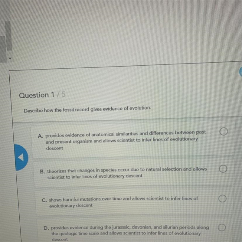 Describe how the fossil record gives evidence of evidence.-example-1