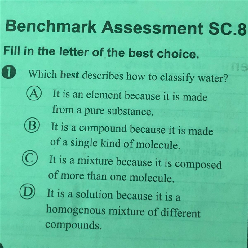 Which best describes how to classify water?-example-1